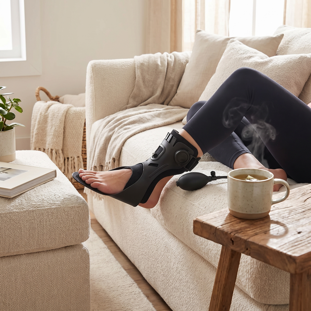 Adjustable Ankle Support Brace — relaxing at home