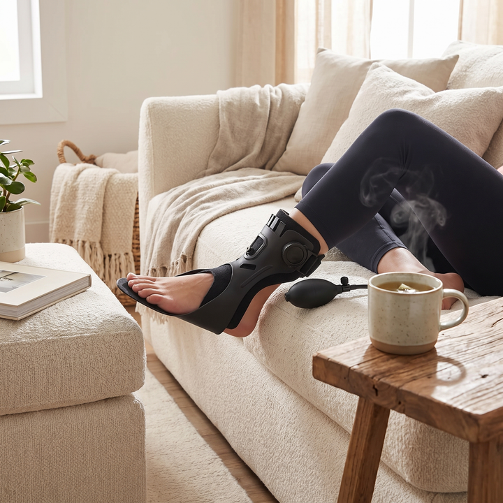Adjustable Ankle Support Brace — relaxing at home