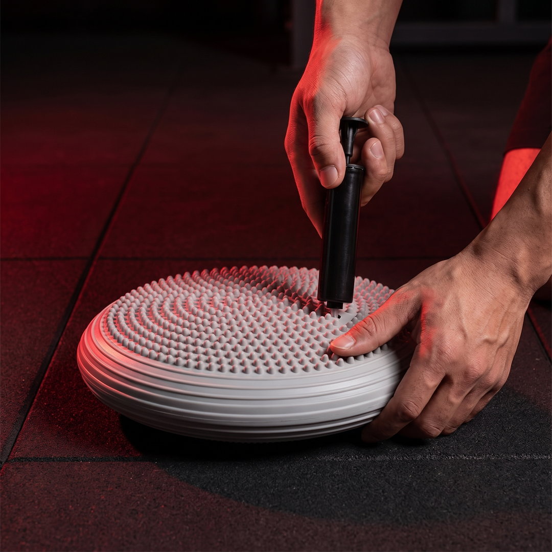 Professional Inflatable Balance Pad Core Stability Trainer Yoga Pilates Fitness Balance Board for Home Gym Rehabilitation Balance Training - how to inflate step 1