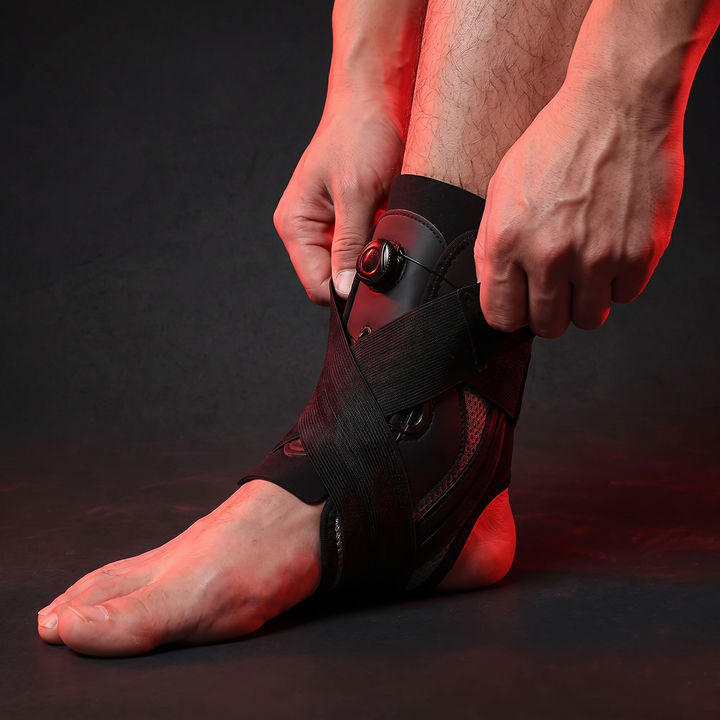 Adjustable Ankle Brace Support Stabilizer - step 1 putting on the brace