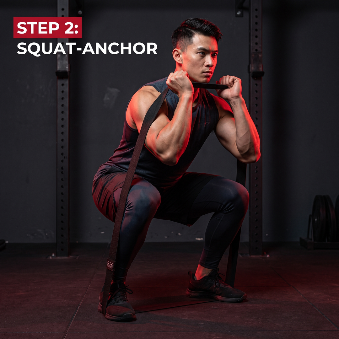 Professional Long Resistance Loop Band Full Body Workout Elastic Exercise Band Home Gym Strength Training Yoga Fitness Band Unisex - step 2 squat-anchor how-to