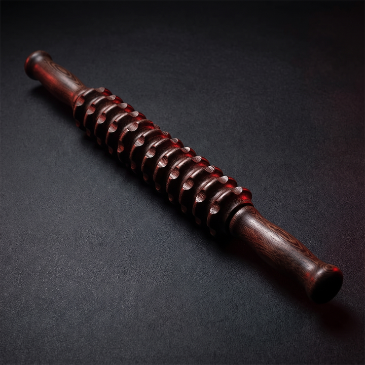 Professional Wooden Muscle Roller Stick with Trigger Point Massage for Back Leg Muscle Soreness Relief Recovery Tool Home Gym - Hero Shot 3/4 Angle