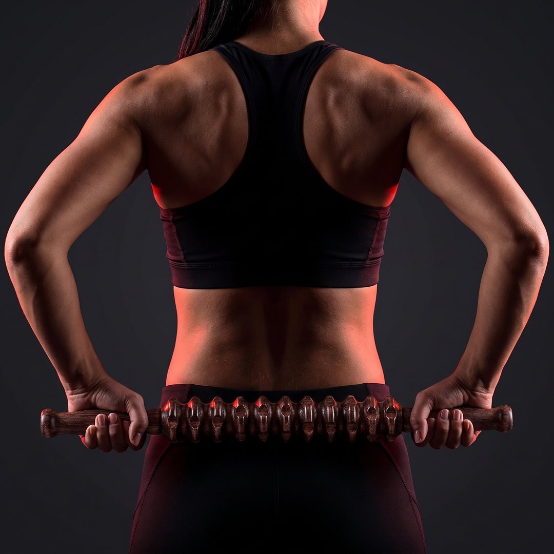 Professional Wooden Muscle Roller Stick with Trigger Point Massage for Back Leg Muscle Soreness Relief Recovery Tool Home Gym - Full Length Product View in Hands