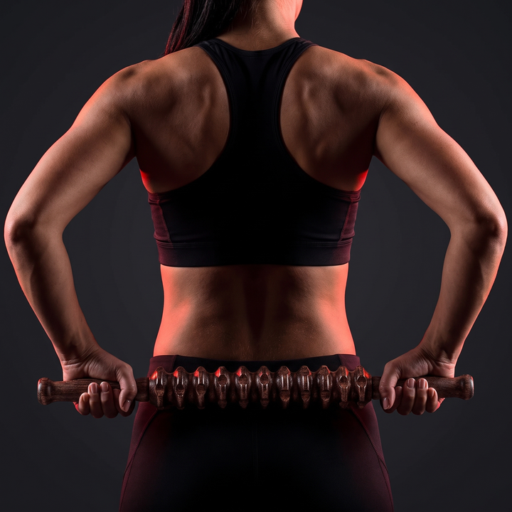 Professional Wooden Muscle Roller Stick with Trigger Point Massage for Back Leg Muscle Soreness Relief Recovery Tool Home Gym - Full Length Product View in Hands