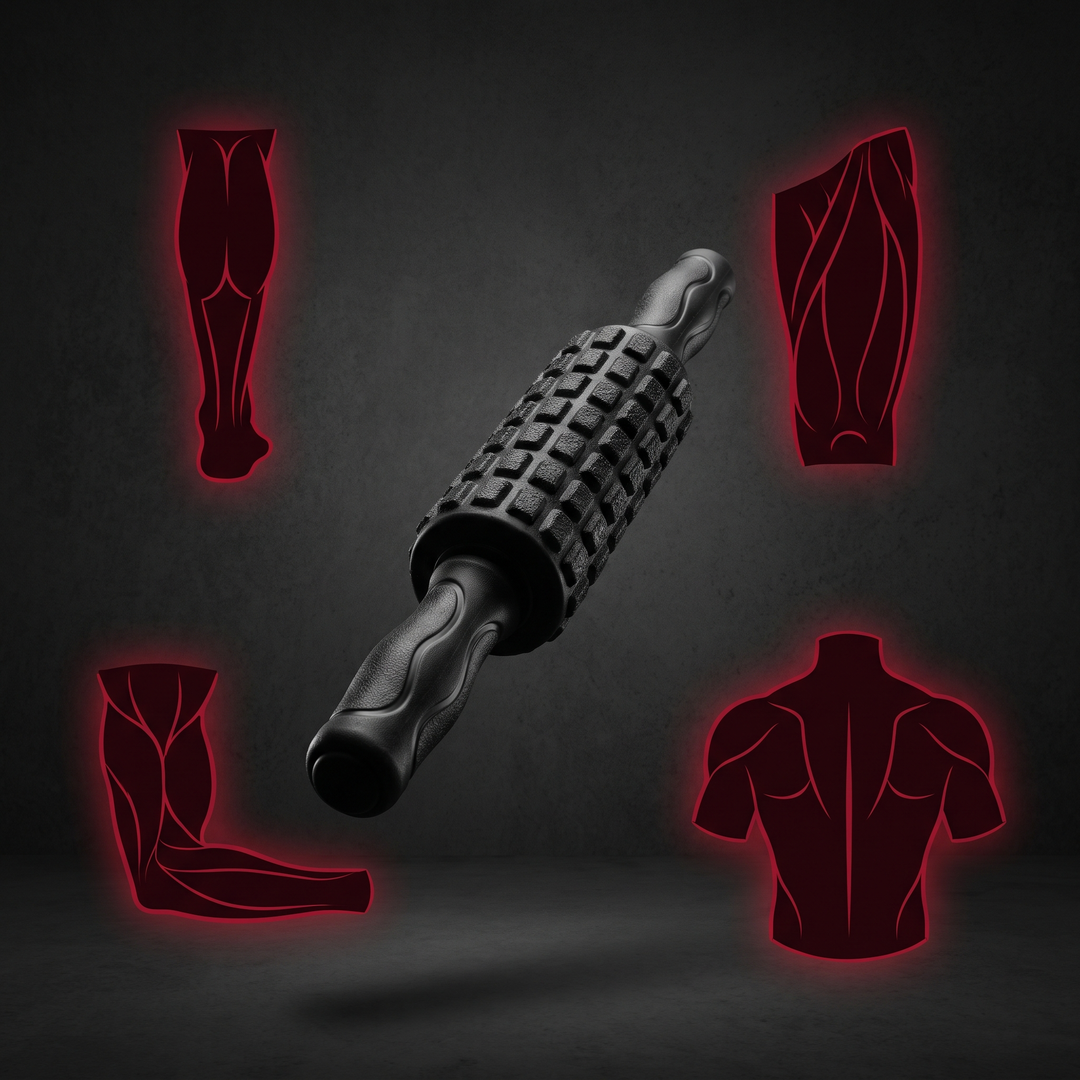 Professional Massage Stick Double Row Roller Muscle Relaxation Tool Trigger Point Relief Deep Tissue Body Massager for Home Gym Recovery Physiotherapy - Multi-Area Use