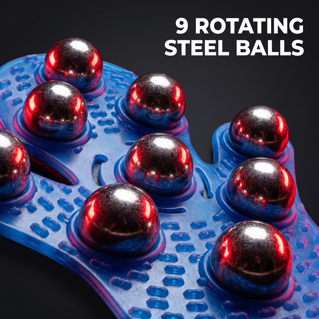Ergonomic 360° Rotating Body Massager 9 Steel Ball Roller Full Body Muscle Relief Tool Silicone Grip Abdomen Leg Back Massage Recovery - 9 Rotating Steel Balls Feature Close-Up
