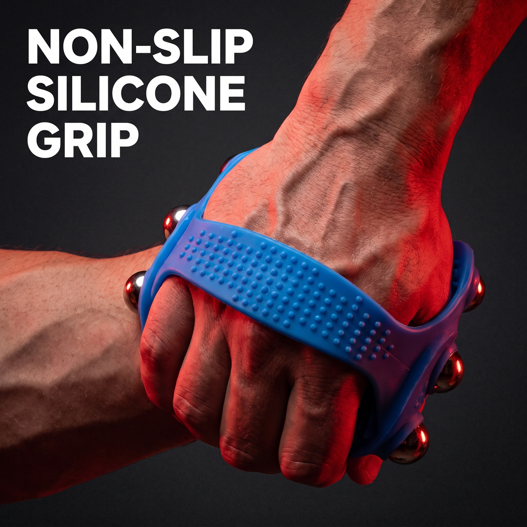 Ergonomic 360° Rotating Body Massager 9 Steel Ball Roller Full Body Muscle Relief Tool Silicone Grip Abdomen Leg Back Massage Recovery - Silicone Non-Slip Grip Handle Detail
