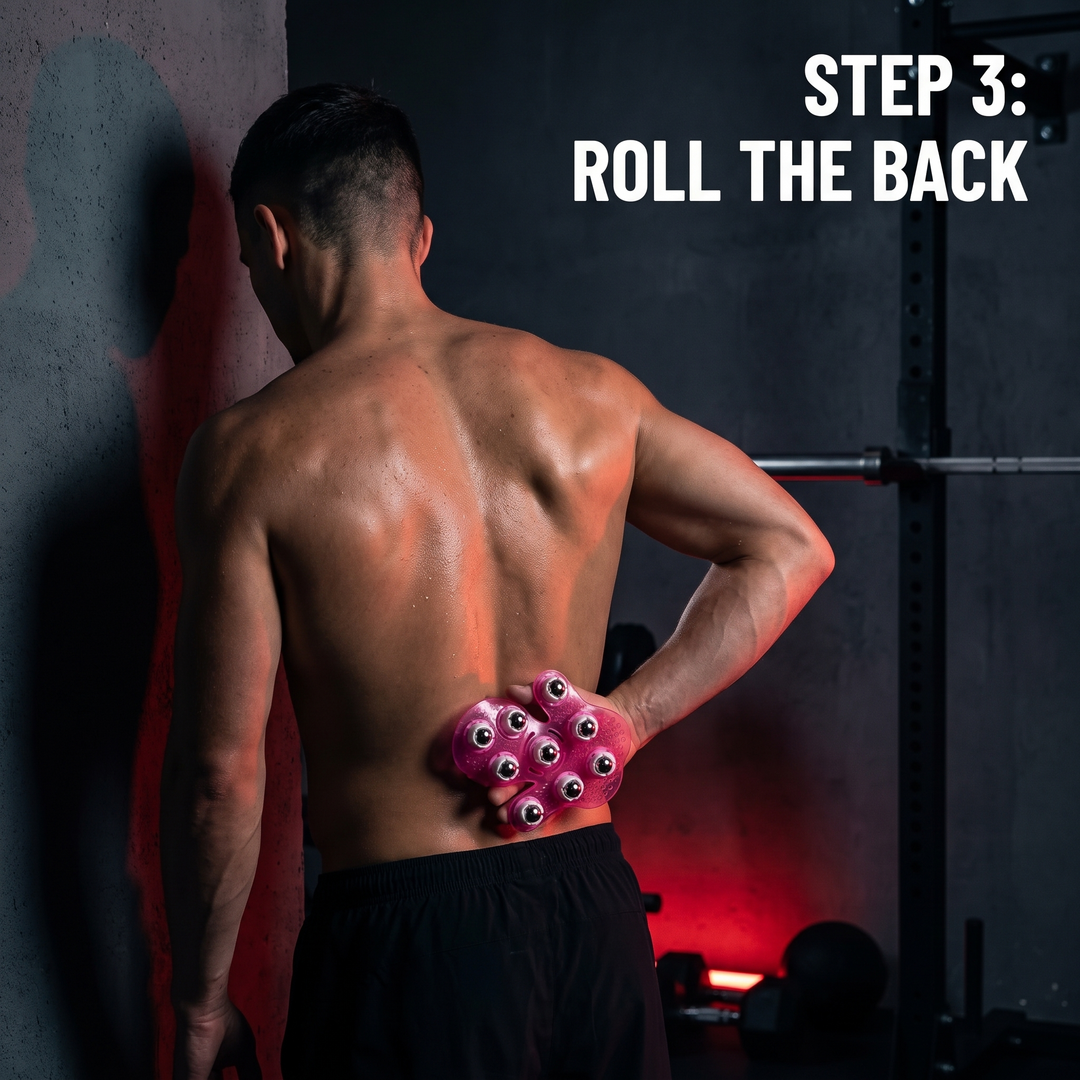 Ergonomic 360° Rotating Body Massager 9 Steel Ball Roller Full Body Muscle Relief Tool Silicone Grip Abdomen Leg Back Massage Recovery - How-To Step 3 Rolling Back