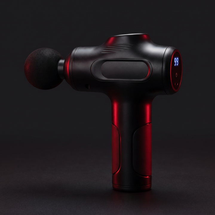 Professional Fascia Massage Gun High-Frequency Vibration Deep Tissue Muscle Relaxation Device Replaceable Heads Full Body Recovery - Black Side Angle