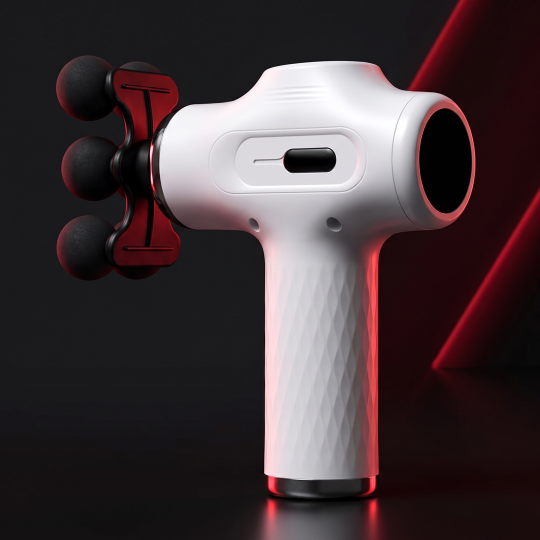 Professional Fascia Massage Gun High-Frequency Vibration Deep Tissue Muscle Relaxation Device Replaceable Heads Full Body Recovery - White Side Angle