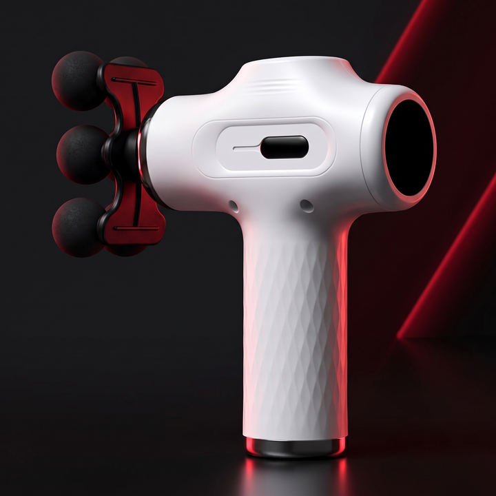 Professional Fascia Massage Gun High-Frequency Vibration Deep Tissue Muscle Relaxation Device Replaceable Heads Full Body Recovery - White Side Angle