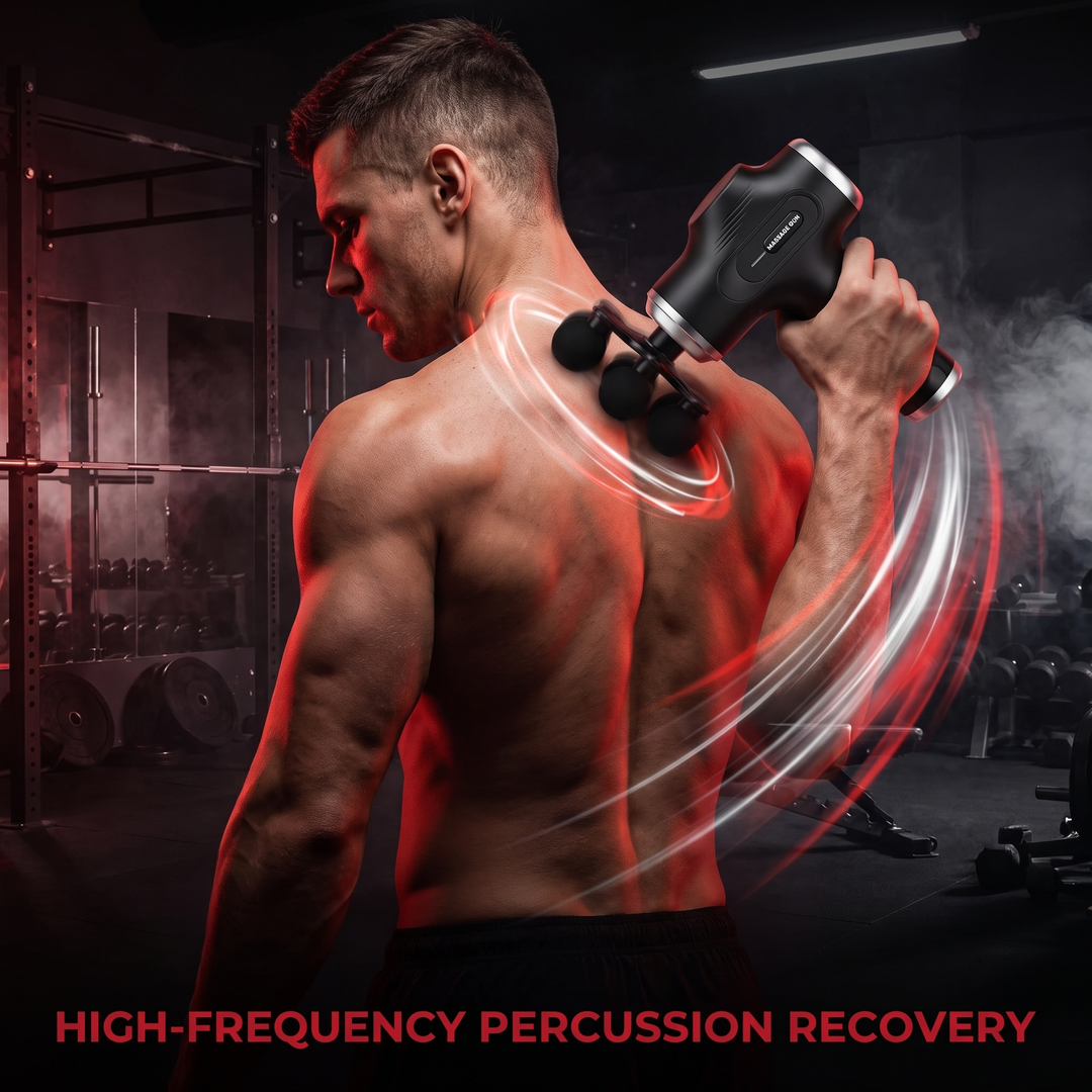 Professional Fascia Massage Gun High-Frequency Vibration Deep Tissue Muscle Relaxation Device Replaceable Heads Full Body Recovery - In-Use Back Recovery