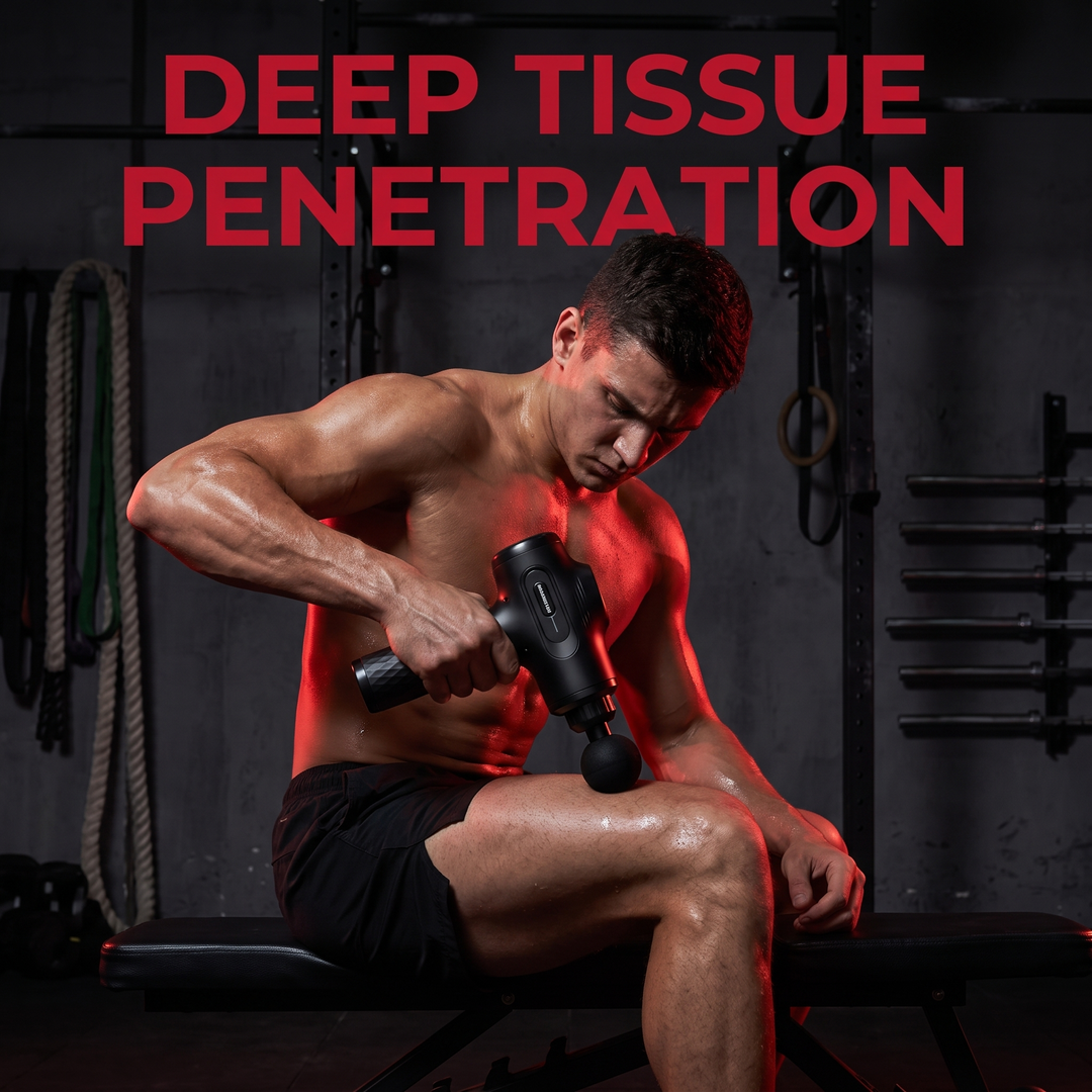 Professional Fascia Massage Gun High-Frequency Vibration Deep Tissue Muscle Relaxation Device Replaceable Heads Full Body Recovery - In-Use Leg Recovery