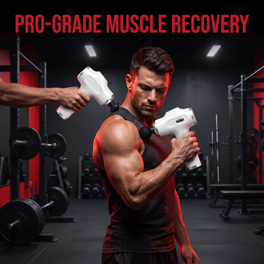 Professional Fascia Massage Gun High-Frequency Vibration Deep Tissue Muscle Relaxation Device Replaceable Heads Full Body Recovery - In-Use Shoulder Recovery White