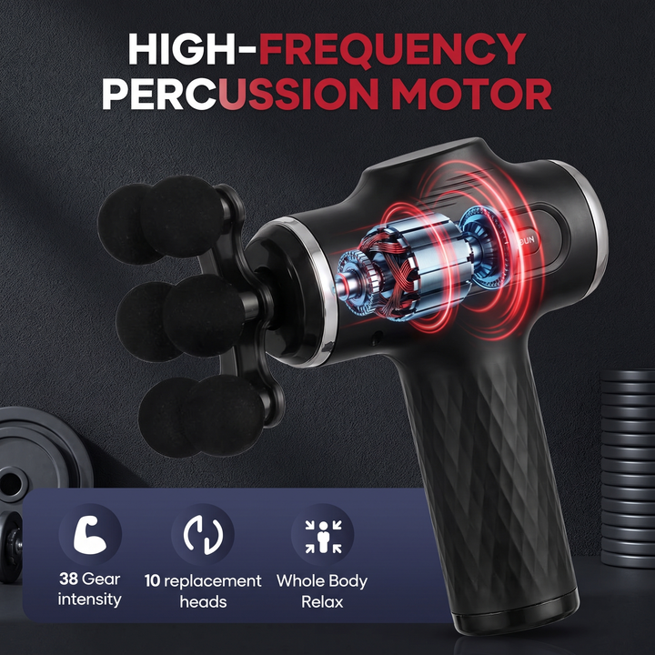Professional Fascia Massage Gun High-Frequency Vibration Deep Tissue Muscle Relaxation Device Replaceable Heads Full Body Recovery - High-Frequency Motor Feature