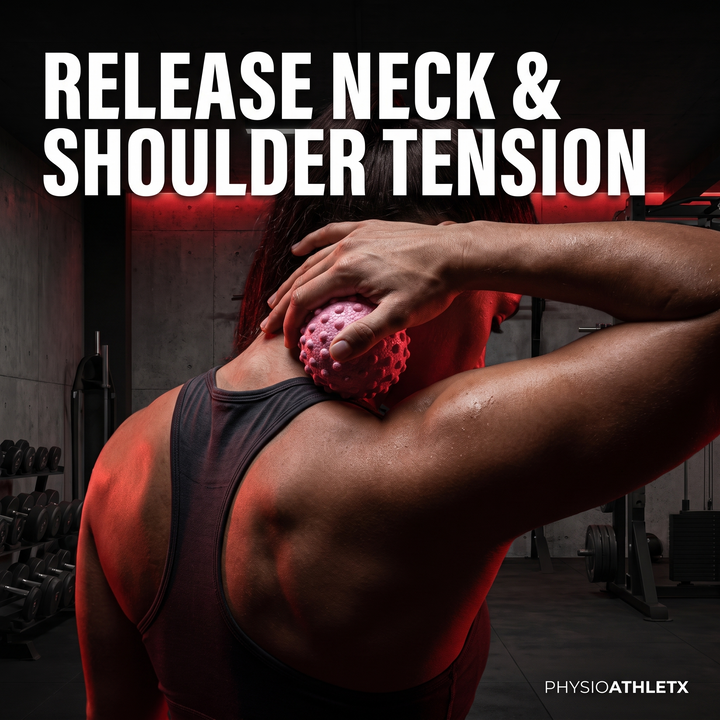 Professional Fascia Massage Ball Trigger Point Roller for Neck Shoulder Back Legs Feet Hands Muscle Relaxation Recovery Fitness - Pink In-Use Neck Shoulder