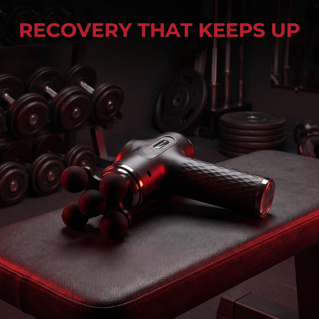 Professional Fascia Massage Gun High-Frequency Vibration Deep Tissue Muscle Relaxation Device Replaceable Heads Full Body Recovery - Gym Bench Lifestyle