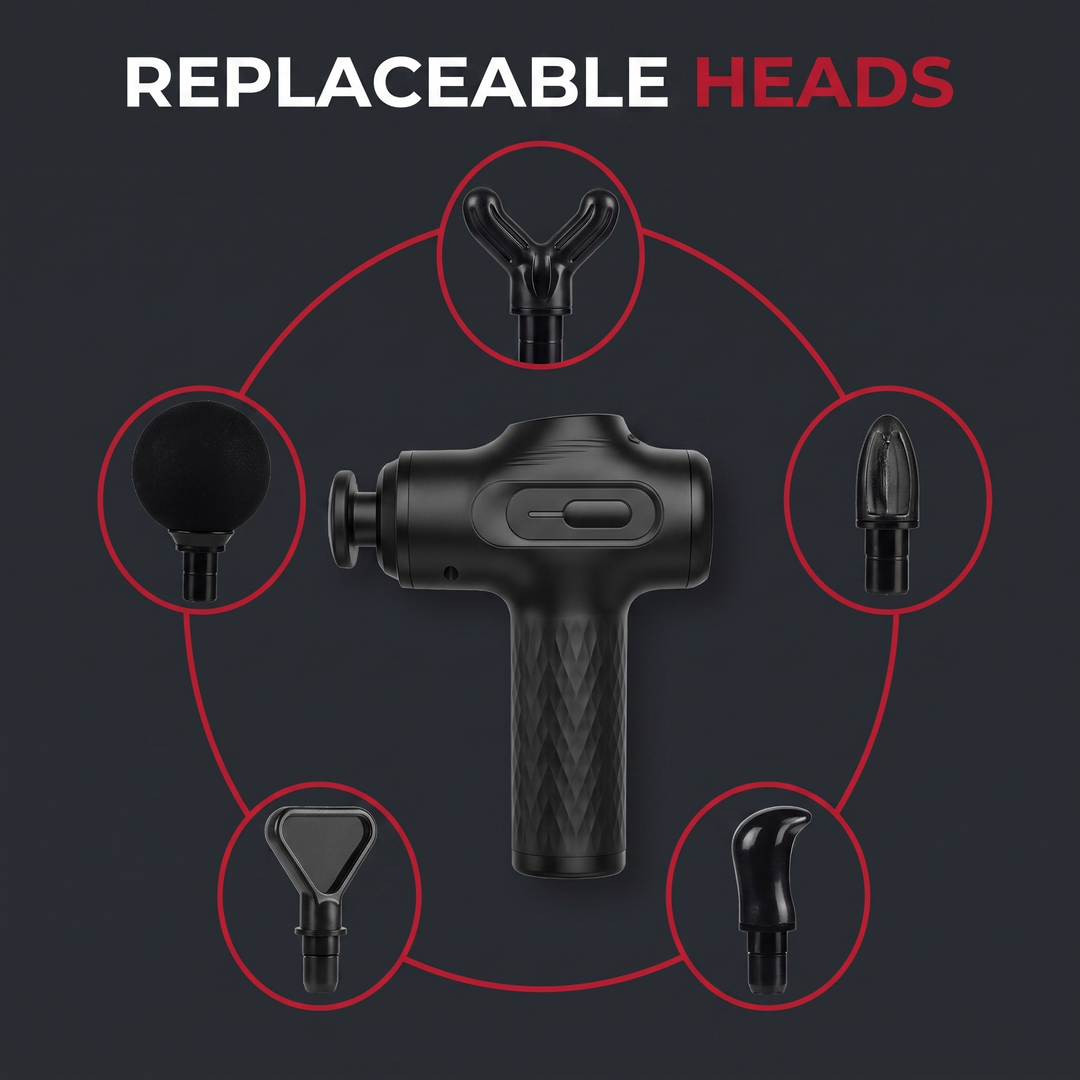 Professional Fascia Massage Gun High-Frequency Vibration Deep Tissue Muscle Relaxation Device Replaceable Heads Full Body Recovery - Black Replaceable Heads Feature