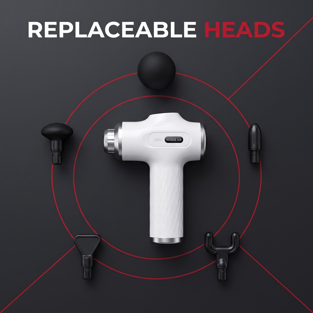 Professional Fascia Massage Gun High-Frequency Vibration Deep Tissue Muscle Relaxation Device Replaceable Heads Full Body Recovery - White Replaceable Heads Feature