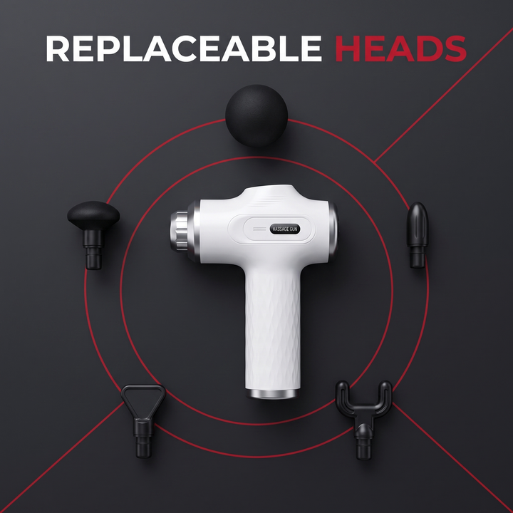 Professional Fascia Massage Gun High-Frequency Vibration Deep Tissue Muscle Relaxation Device Replaceable Heads Full Body Recovery - White Replaceable Heads Feature