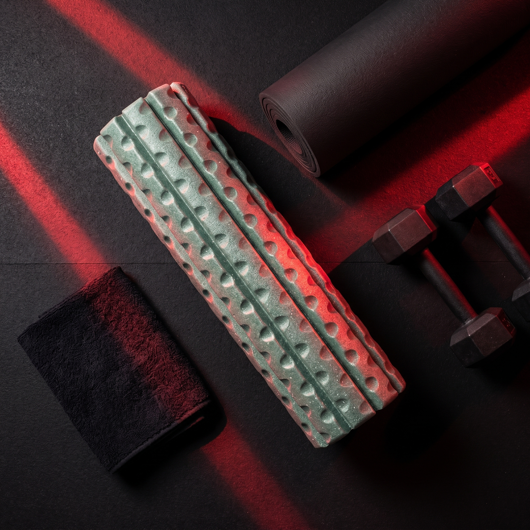 Collapsible Foam Roller - PHYSIOATHLETX - Gym Essentials Flat Lay