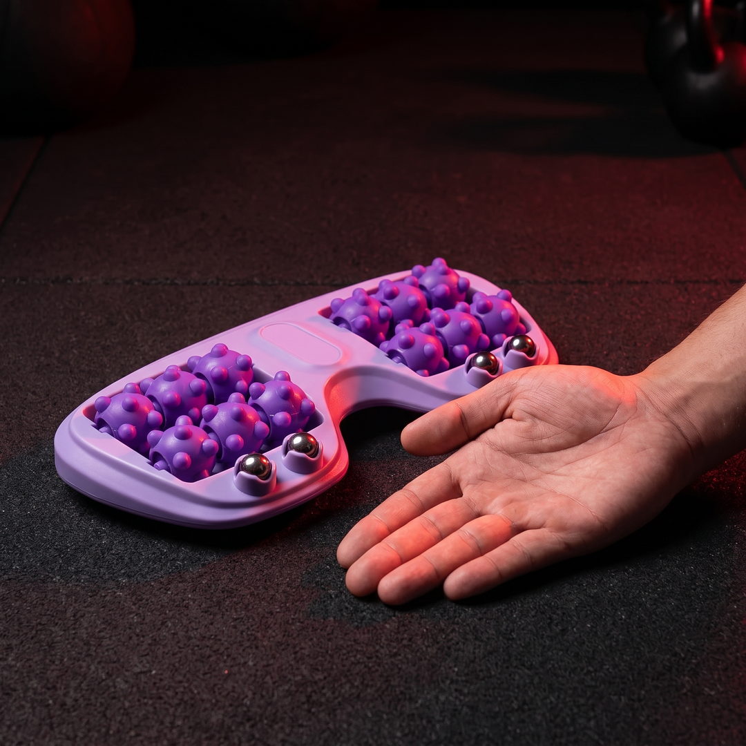PHYSIOATHLETX Ergonomic Foot Massage Roller - purple - size comparison with hand