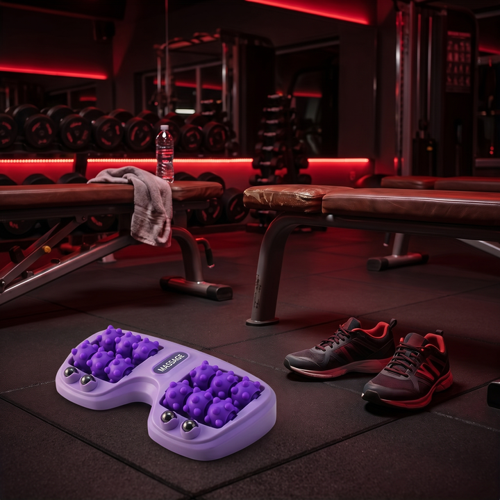 PHYSIOATHLETX Ergonomic Foot Massage Roller - purple - post-workout recovery routine scene