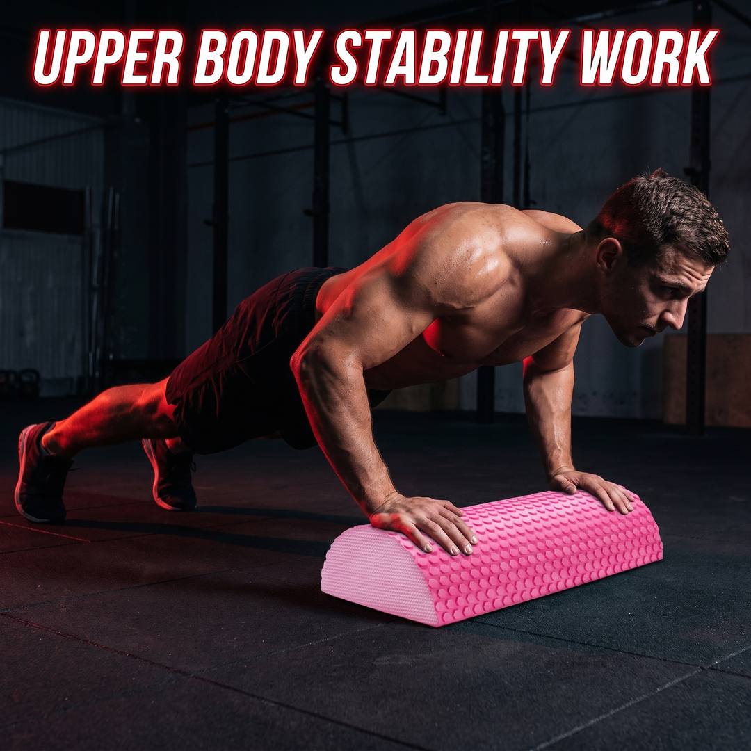 PHYSIOATHLETX Half Round Foam Roller - Pink - Plank Push-Up Stability Work
