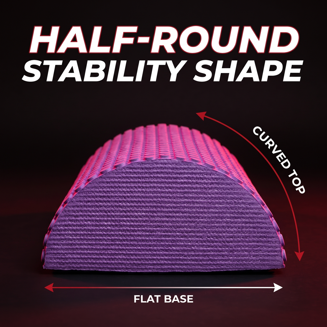 PHYSIOATHLETX Half Round Foam Roller - Purple - Half-Round Stability Shape Diagram