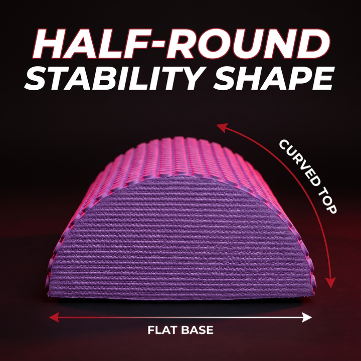 PHYSIOATHLETX Half Round Foam Roller - Purple - Half-Round Stability Shape Diagram