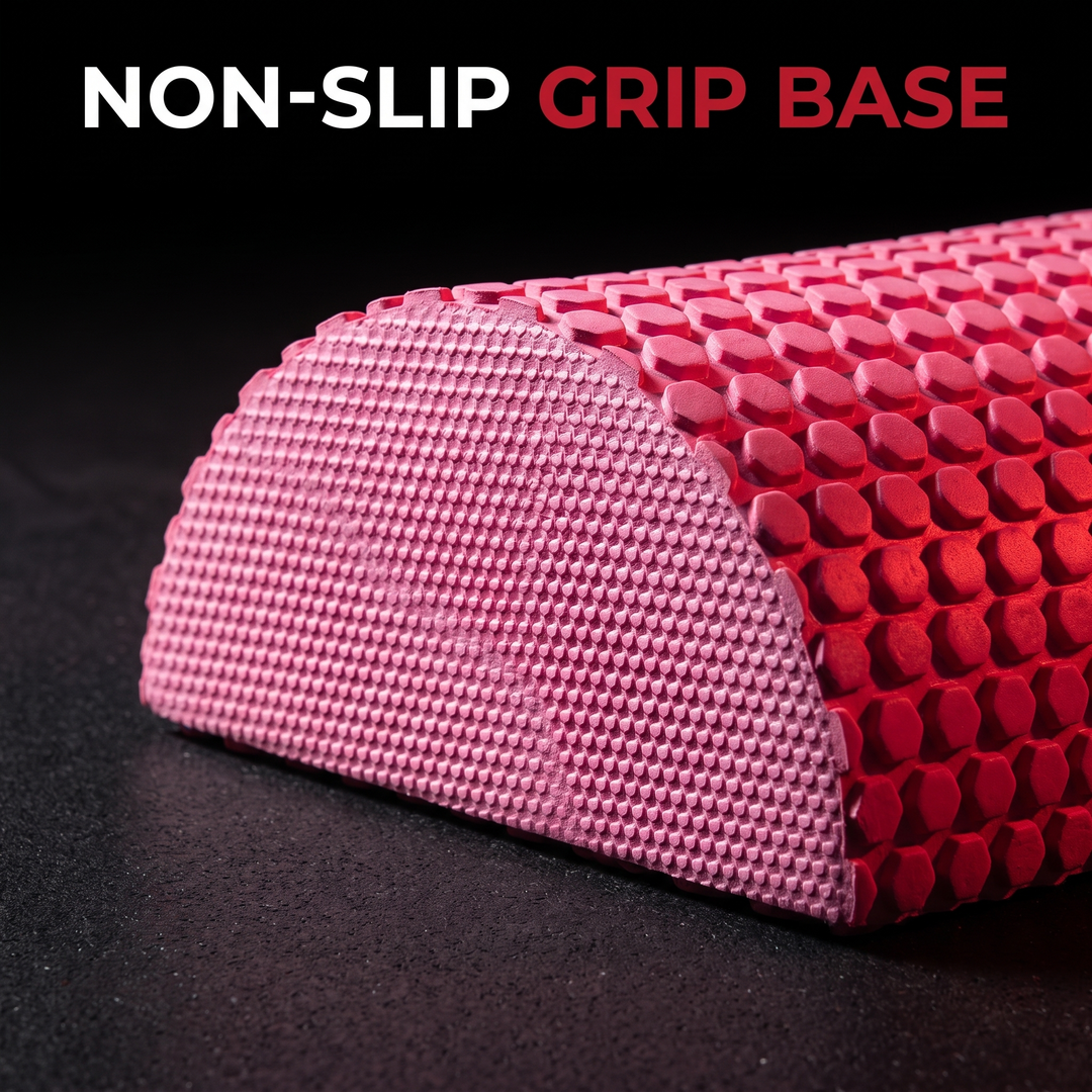 PHYSIOATHLETX Half Round Foam Roller - Pink - Non-Slip Grip Base Close-Up