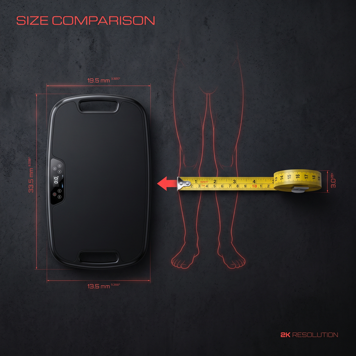 Size comparison of the vibration plate machine against a measuring reference