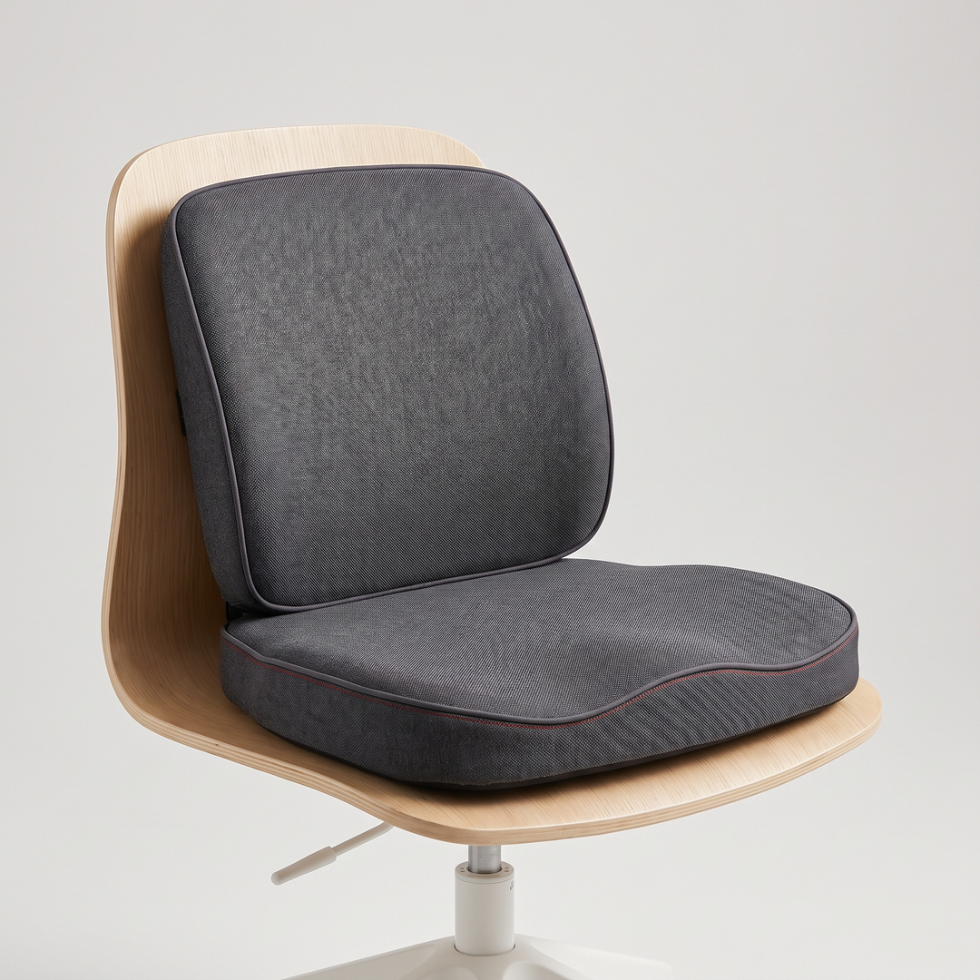 Ergonomic seat and lumbar backrest cushion in charcoal grey, memory foam comfort cushion for office chairs