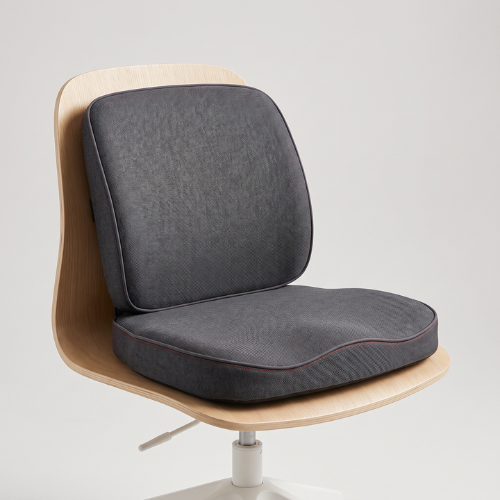 Ergonomic seat and lumbar backrest cushion in charcoal grey, memory foam comfort cushion for office chairs