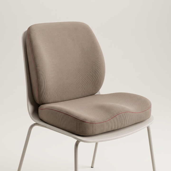 Ergonomic seat and lumbar backrest cushion in taupe beige, memory foam comfort cushion for long sitting
