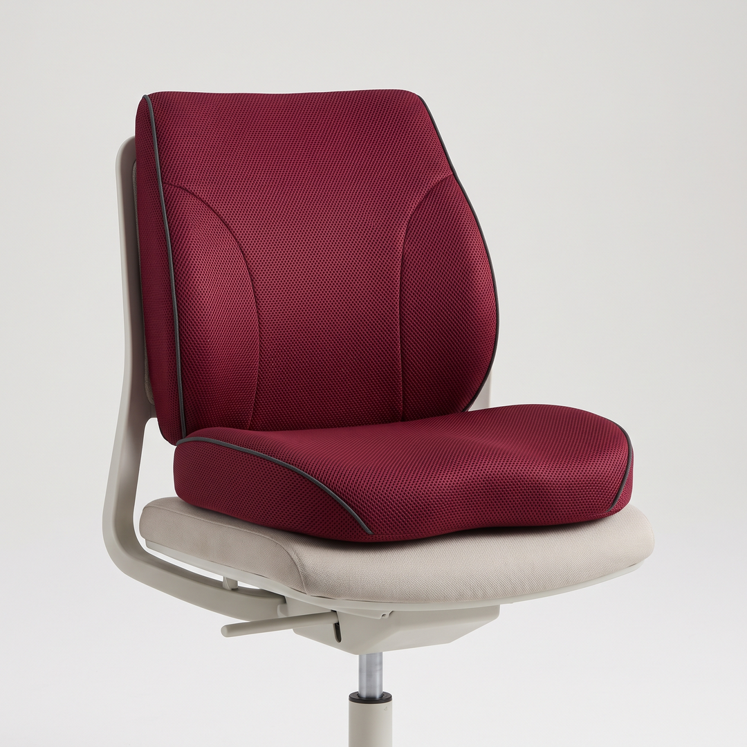 Ergonomic seat and lumbar backrest cushion in wine red, memory foam lumbar support cushion