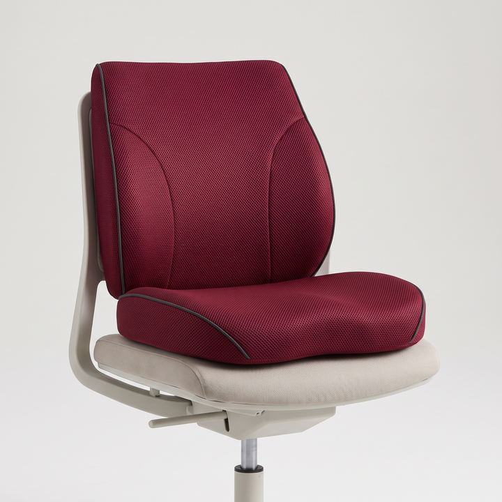 Ergonomic seat and lumbar backrest cushion in wine red, memory foam lumbar support cushion