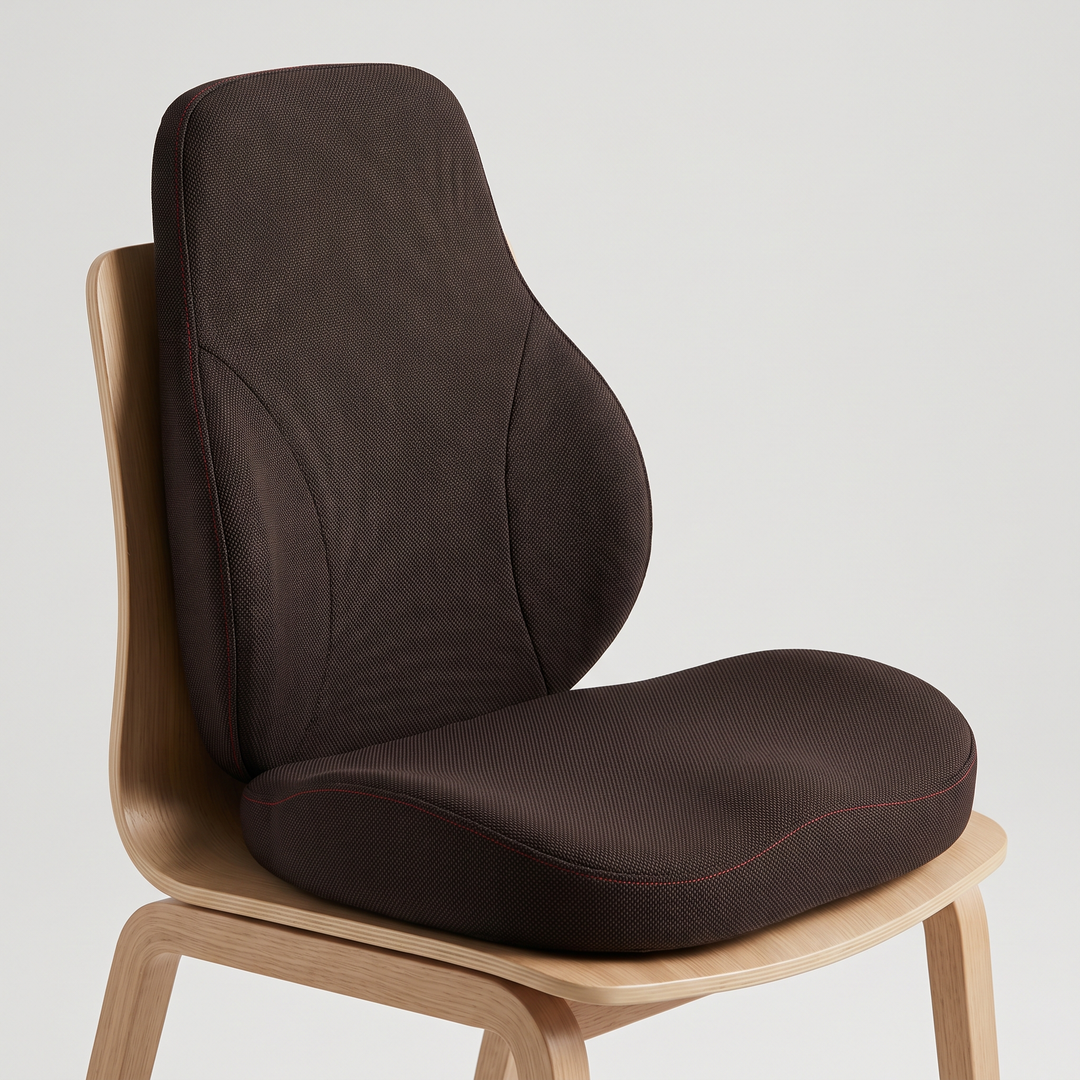 Ergonomic seat and lumbar backrest cushion in espresso brown, memory foam office chair cushion