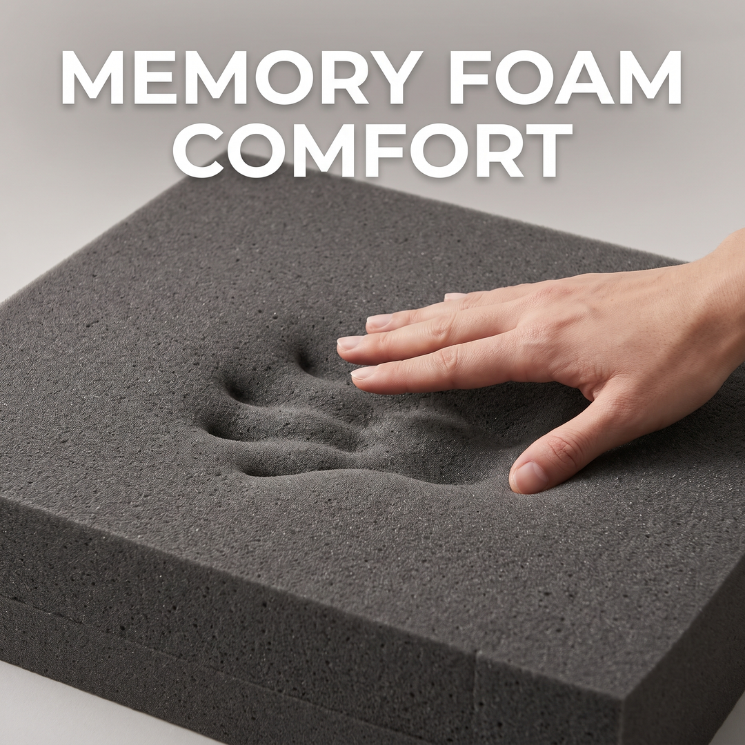 Close-up of slow-rebound memory foam material used in the ergonomic seat cushion