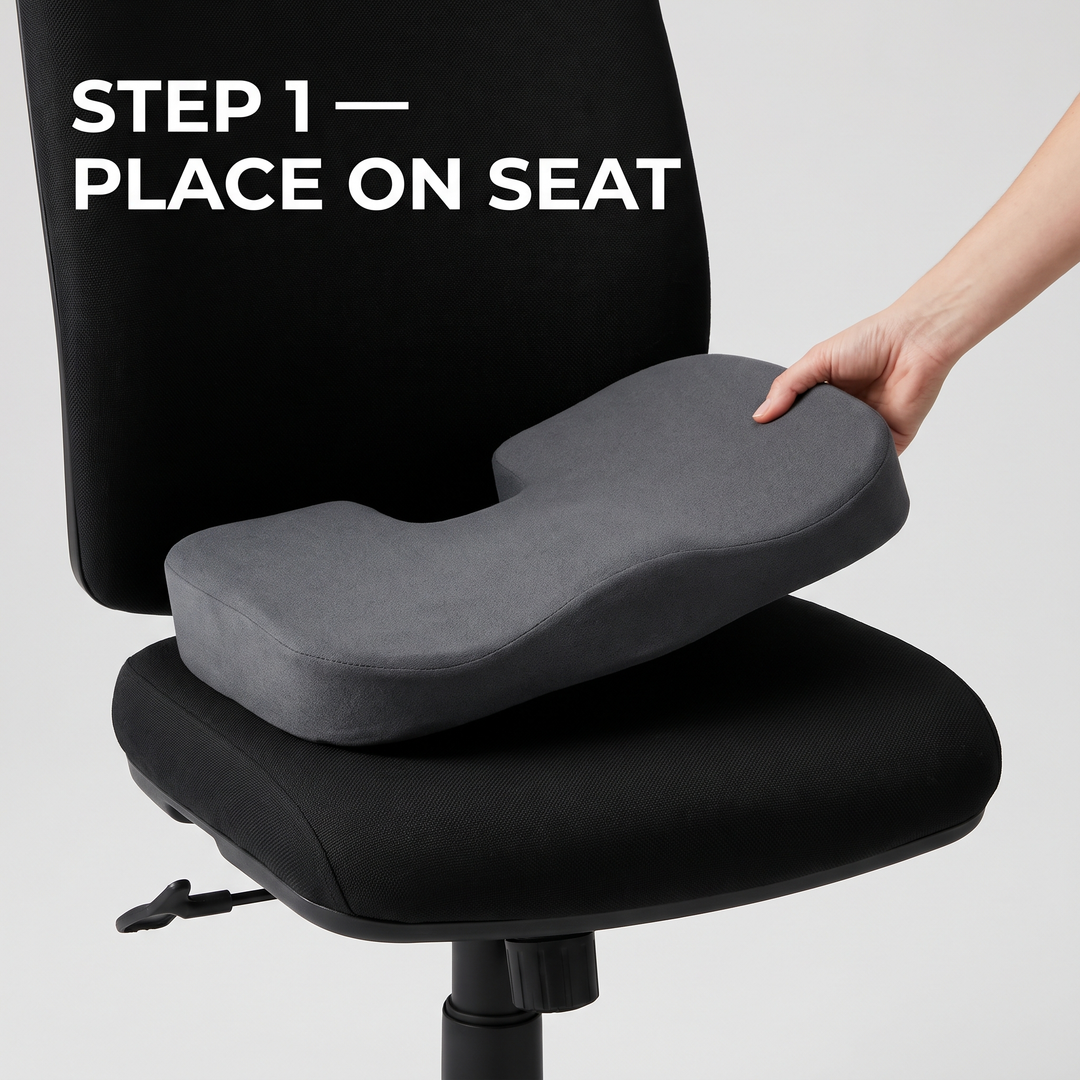 Step 1: place the ergonomic seat cushion flat on the chair seat