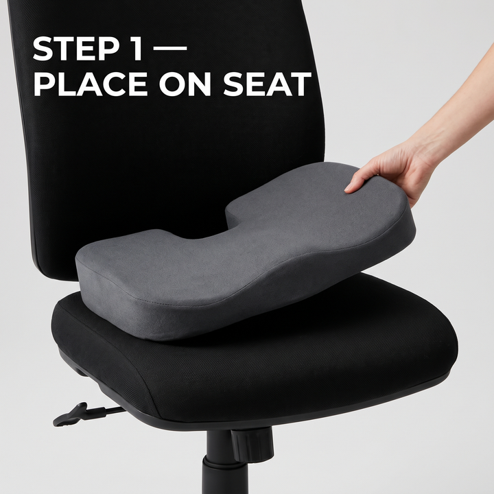 Step 1: place the ergonomic seat cushion flat on the chair seat