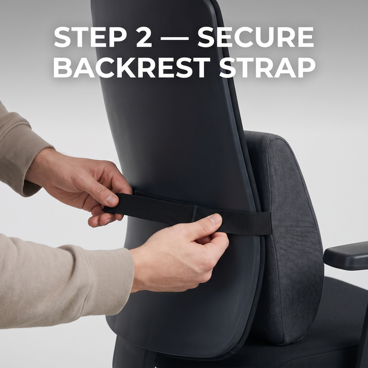 Step 2: secure the lumbar backrest strap around the chair back