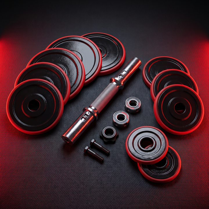 PHYSIOATHLETX Adjustable Dumbbell Set 40KG - disassembled weight plates