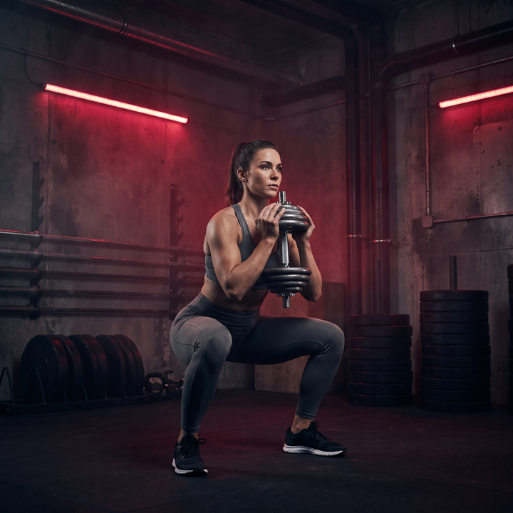PHYSIOATHLETX Adjustable Dumbbell Set 40KG - goblet squat lifestyle