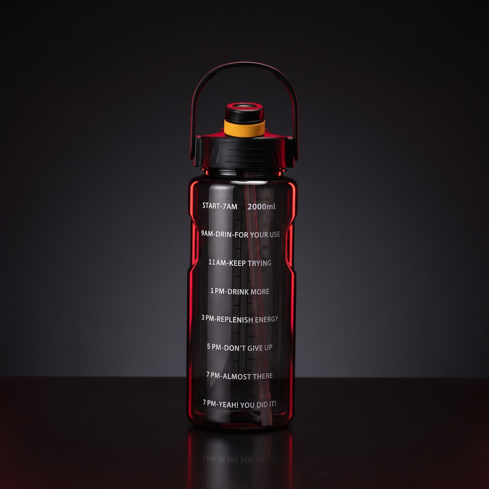 PHYSIOATHLETX Large Capacity Sports Water Bottle - 2000ml Black