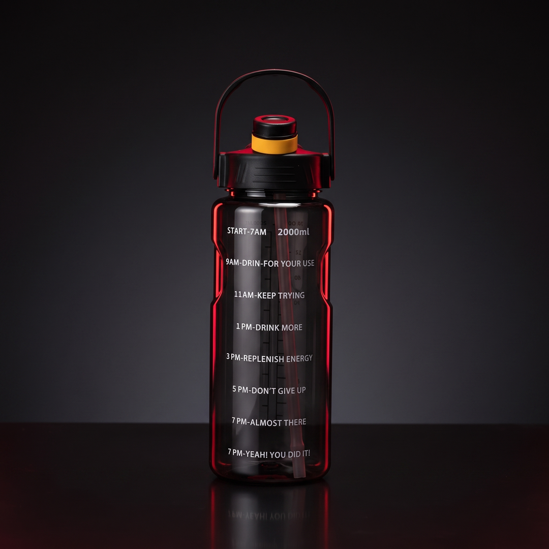 PHYSIOATHLETX Large Capacity Sports Water Bottle - 2000ml Black