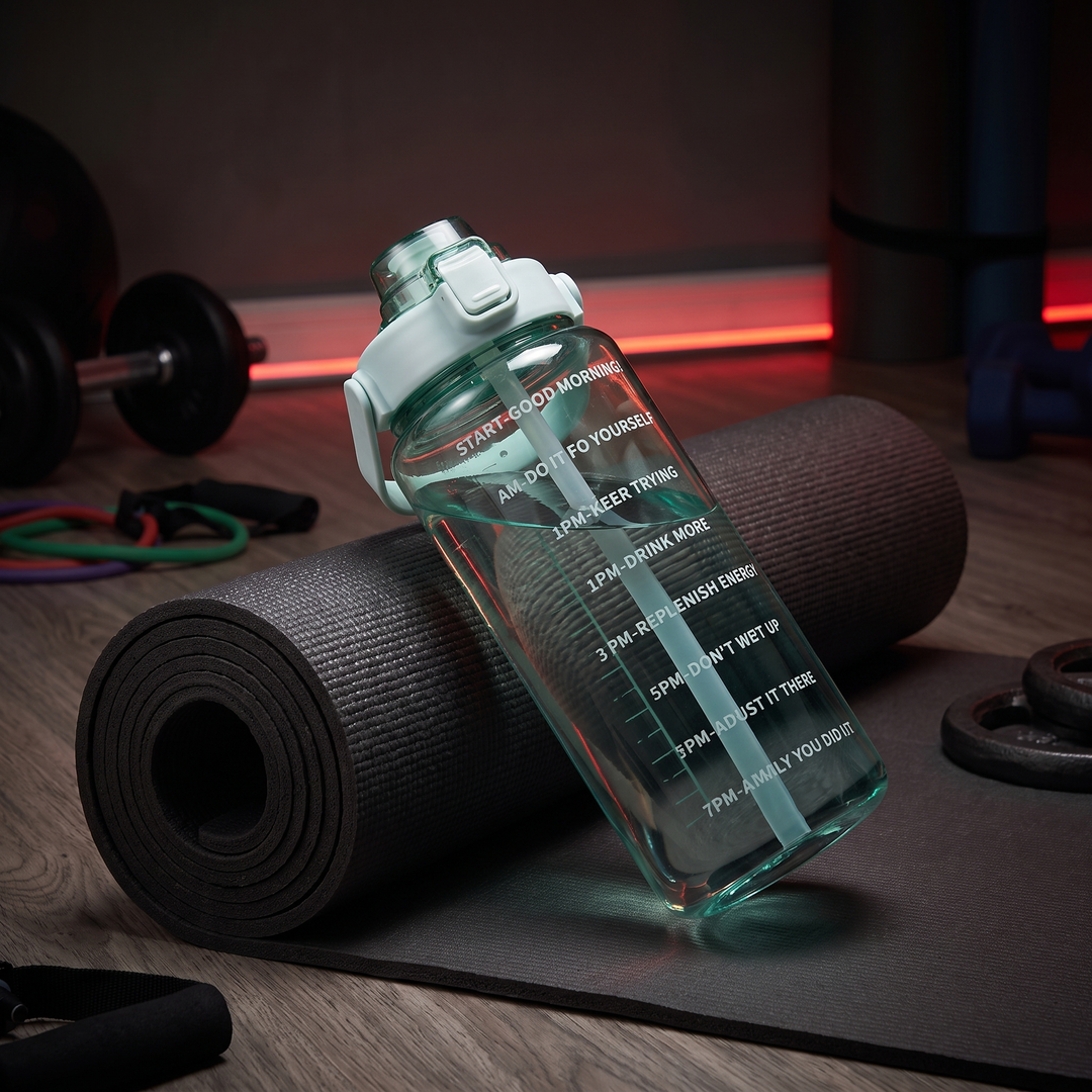 PHYSIOATHLETX Sports Water Bottle Home Workout Yoga Mat - Green