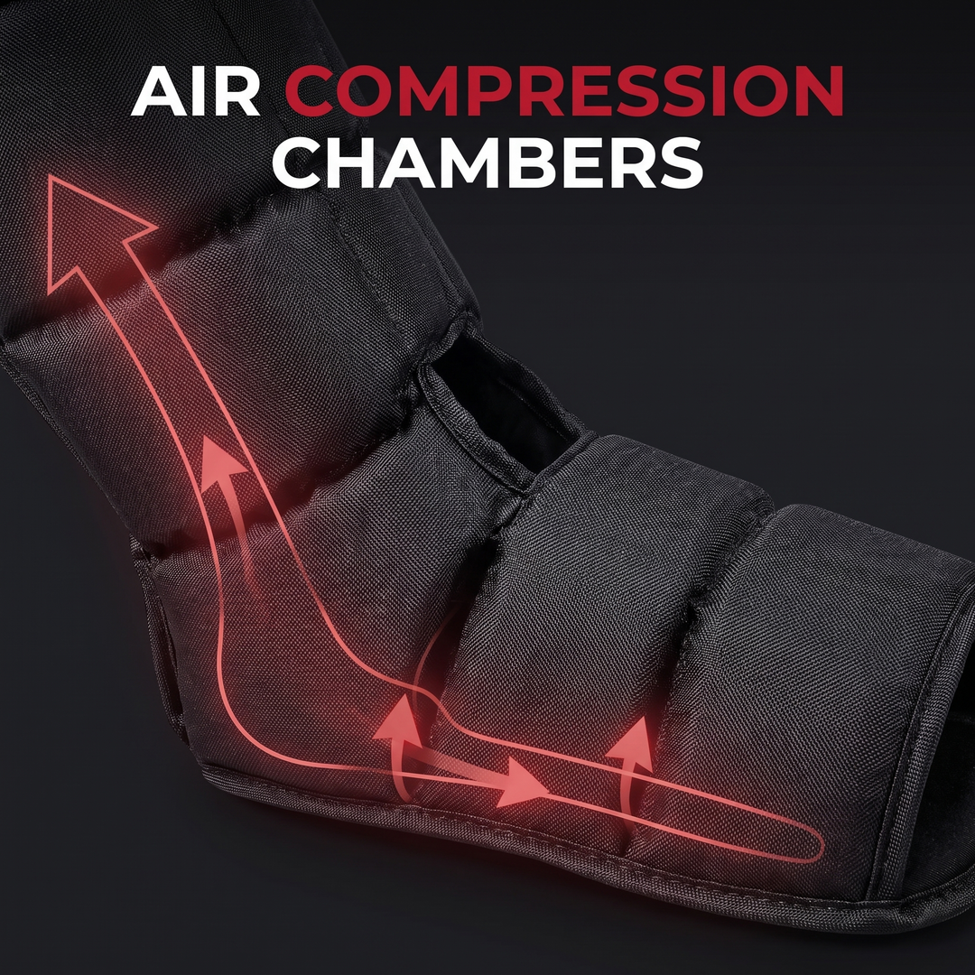 Close-up of air compression chambers zones on foot and leg massager
