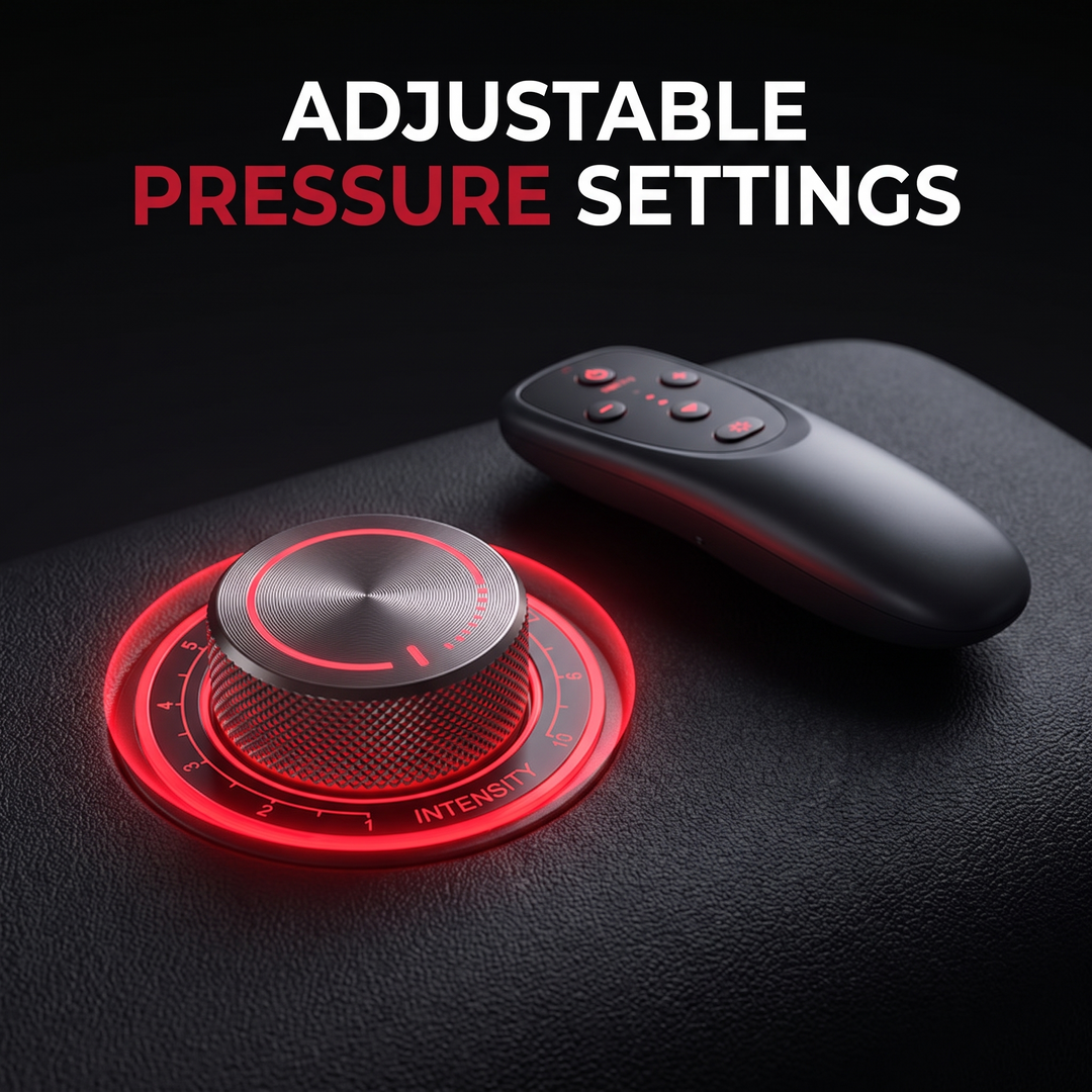 Adjustable pressure setting dial and remote on air compression massager