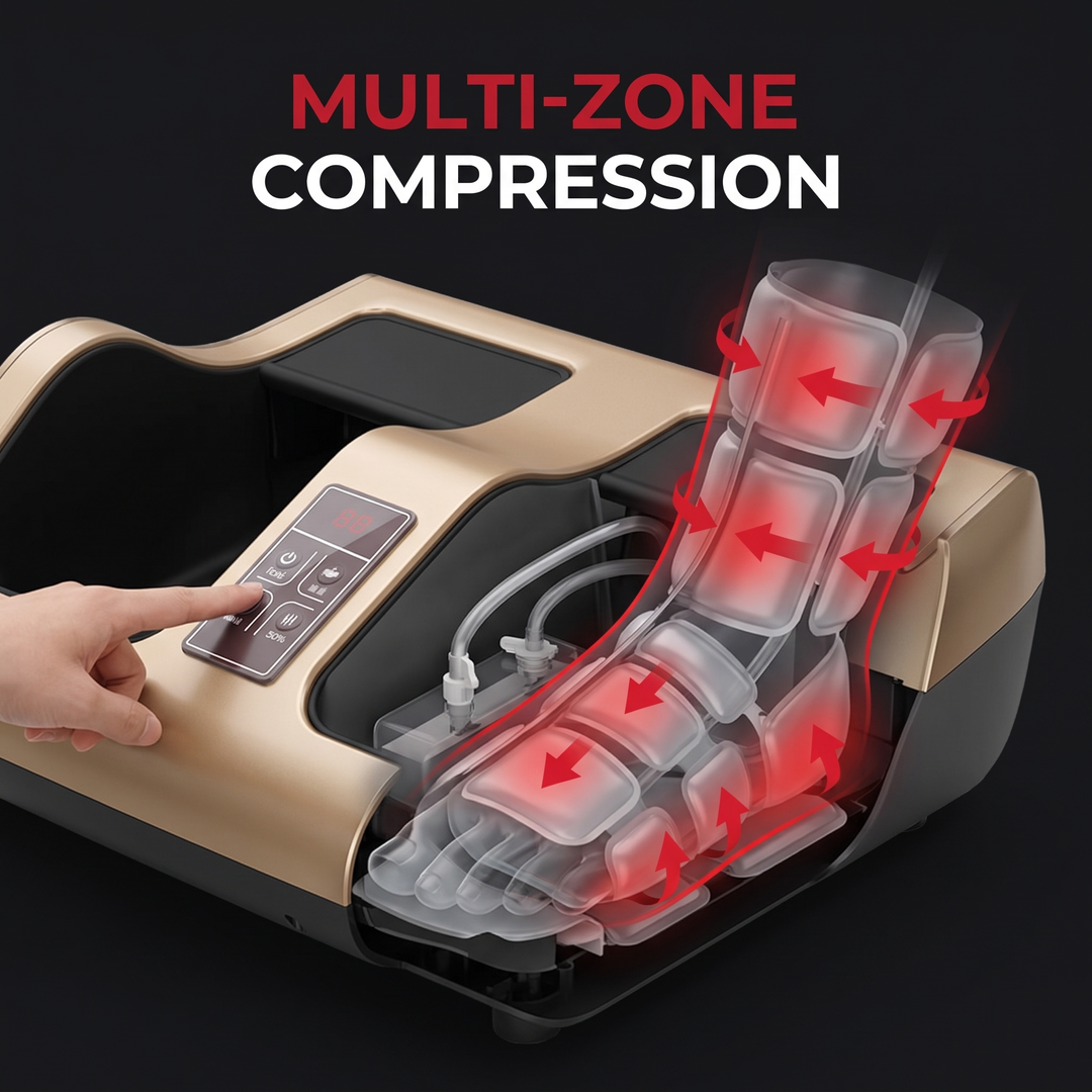Multi-zone compression chamber diagram of air compression foot and leg massager